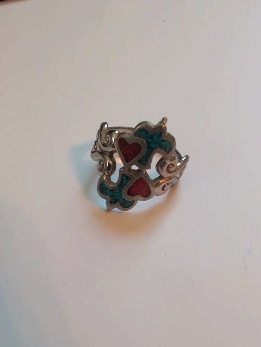 Silver  Heart & Turquoise Inlay Statement Ring